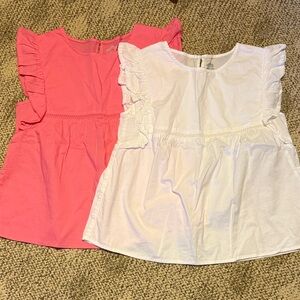 Pink and White Ruffle Sleeve Tops